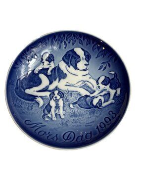 VTG Bing & Grondahl 1993 Mother's Day Plate St Bernard & Puppies B&G Denmark